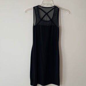 Vintage Carabella Bodycon midi Black Sleeveless Dress with Mesh Detail LG